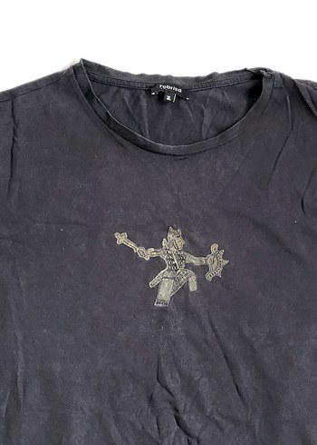 Siyah Baskılı Erkek Keten Tişört - Görsel 2