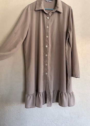 Düğmeli Bej Uzun Kollu Kadın Tunik - Görsel 2