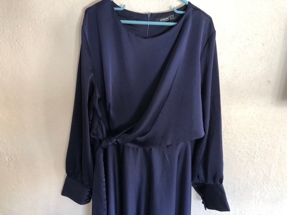 Uzun Lacivert Kadın Elbise - Görsel 3