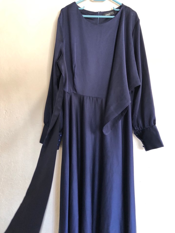 Uzun Lacivert Kadın Elbise - Görsel 5