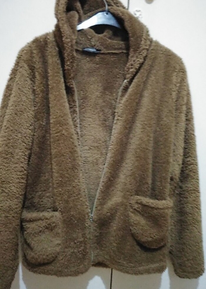 Pelüş Kapşonlu hırka - Görsel 4