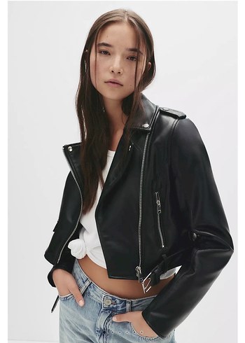 Pull&bear siyah deri ceket - Görsel 2