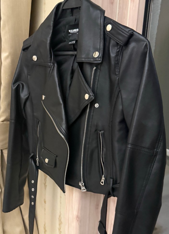 Pull&bear siyah deri ceket - Görsel 4
