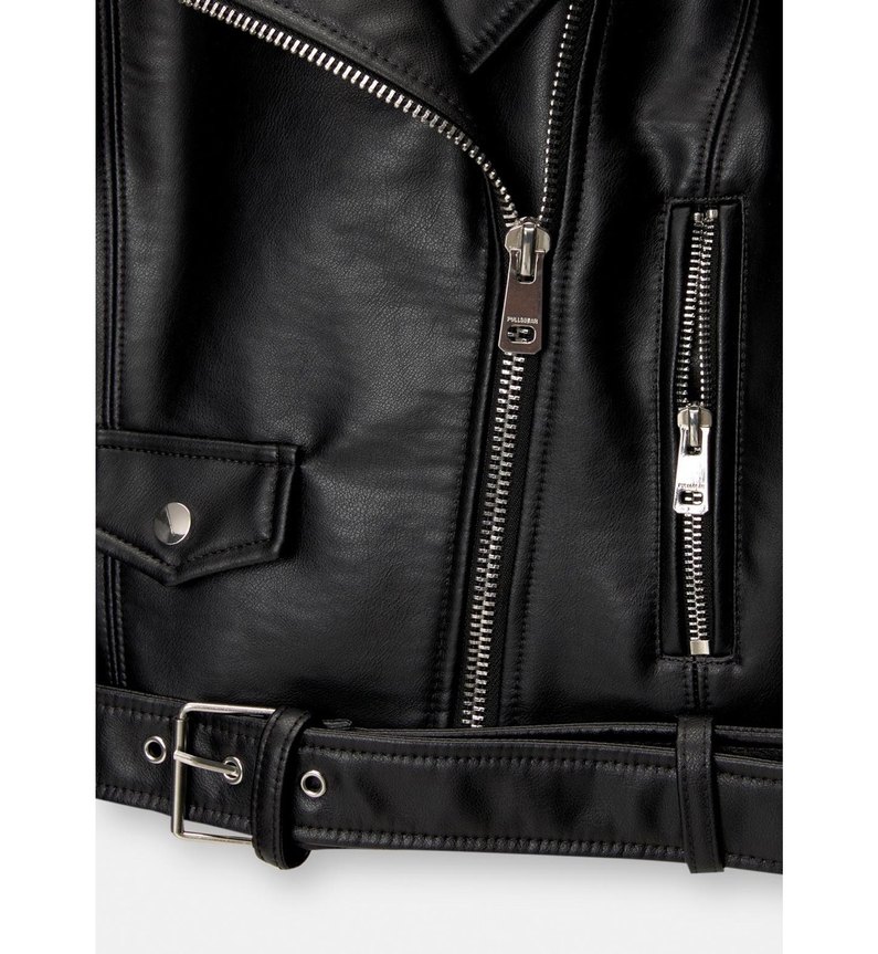 Pull&bear siyah deri ceket - Görsel 3