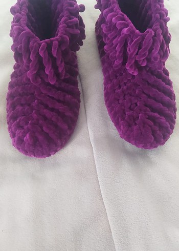 Kızlar için Örgü Bağcıklı Ev Terliği - Görsel 4