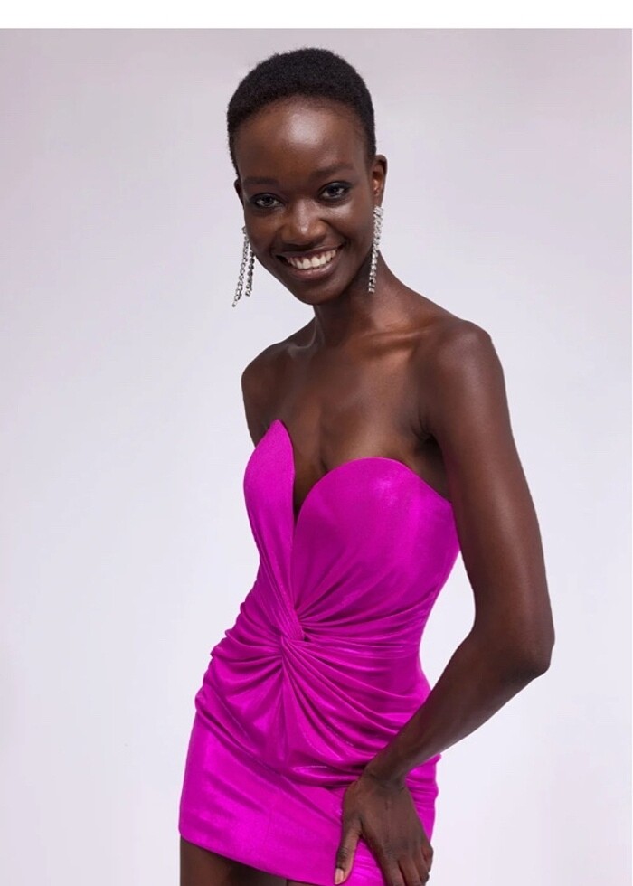 Fuşya mini gece elbisesi - Görsel 3