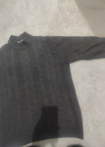 M beden Gri Örgü  Boğazlı Kazak - Görsel 6