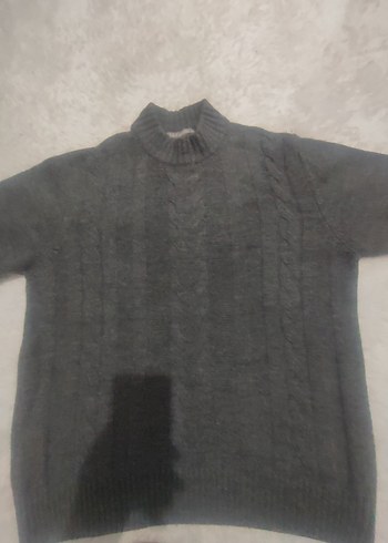 M beden Gri Örgü  Boğazlı Kazak - Görsel 4