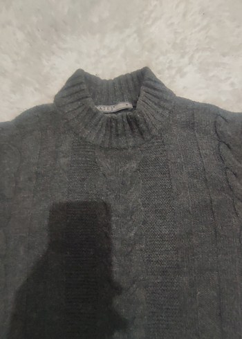 M beden Gri Örgü  Boğazlı Kazak - Görsel 3