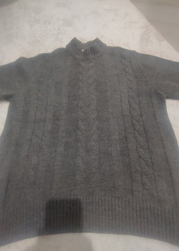 M beden Gri Örgü  Boğazlı Kazak - Görsel 2