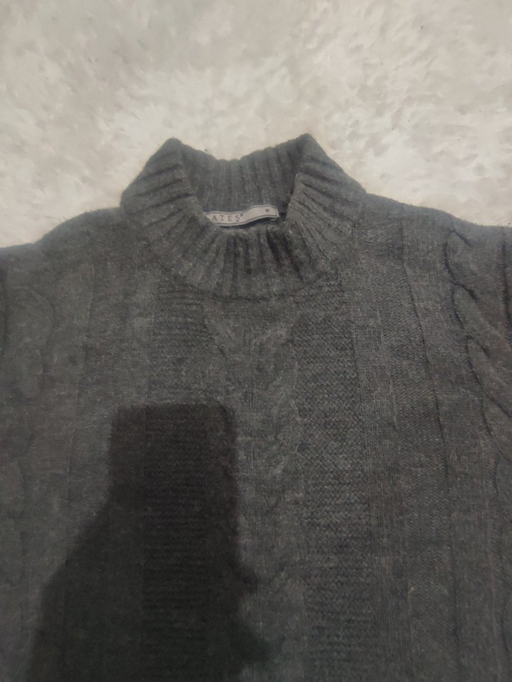 M beden Gri Örgü  Boğazlı Kazak - Görsel 3