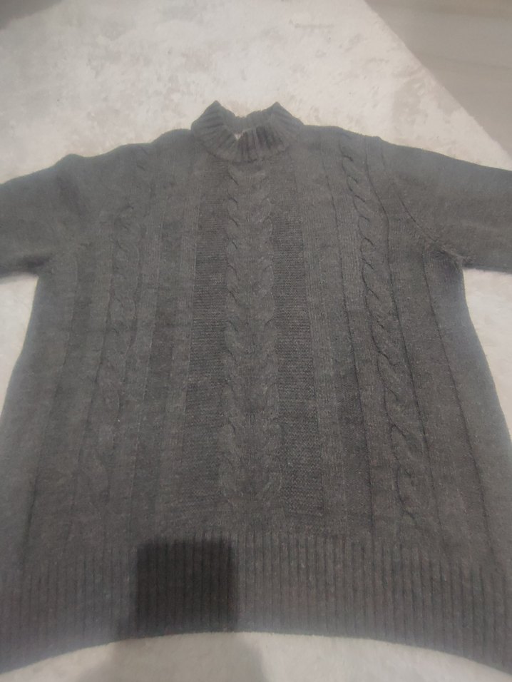 M beden Gri Örgü  Boğazlı Kazak - Görsel 2