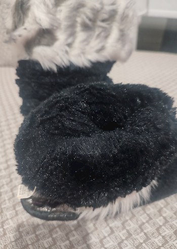 Kızlar için Gri Kürklü Yılan Desenli Sıcak Terlik - Görsel 5