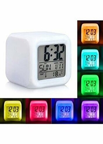7 renk ışıklı alarmlı digital saat