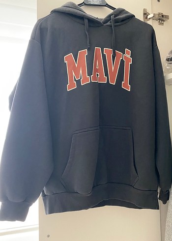 s Beden Mavi Baskılı Gri Kapüşonlu Sweatshirt