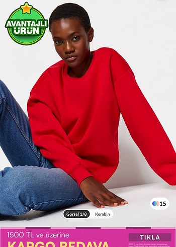 Kırmızı Oversize Kadın Sweatshirt