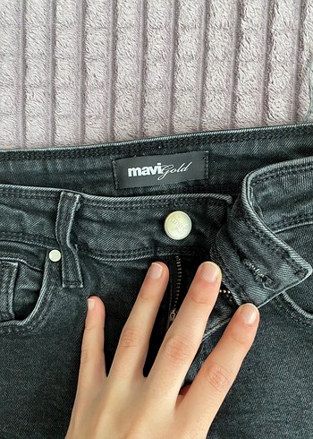 Gri Düğmeli Kadın Denim Pantolon - Görsel 3