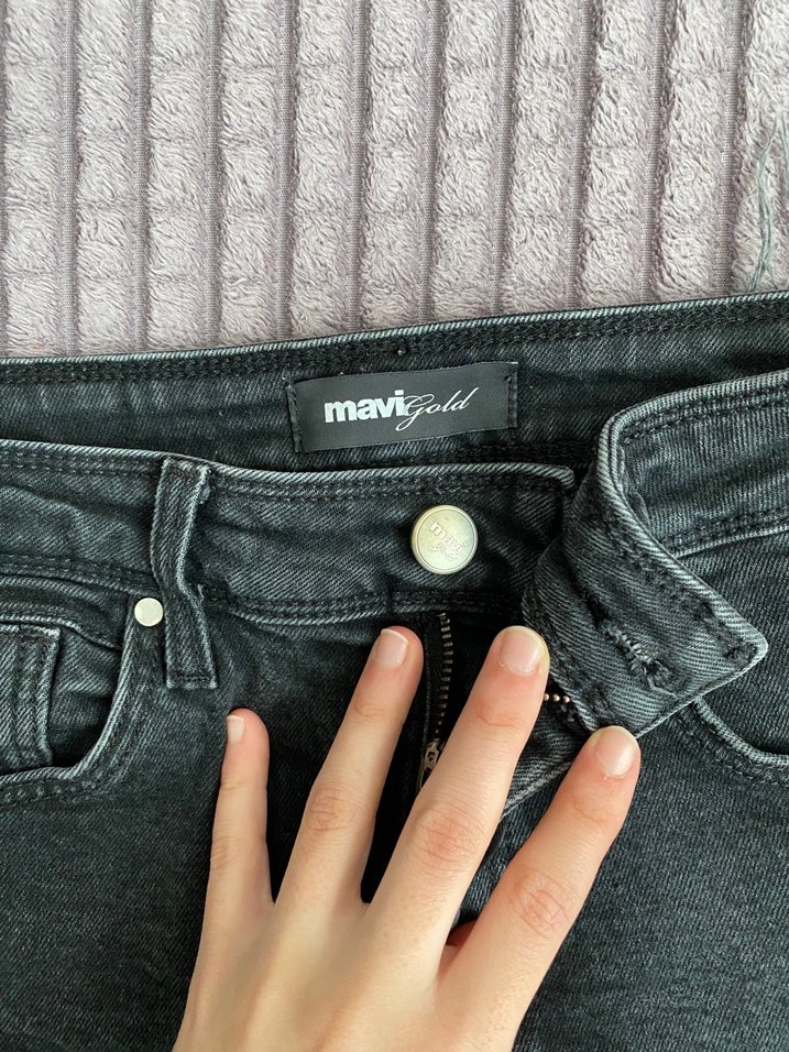 Gri Düğmeli Kadın Denim Pantolon - Görsel 3