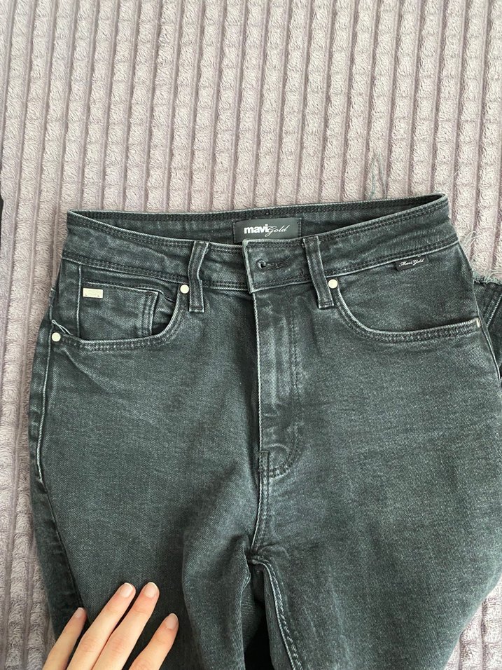 Gri Düğmeli Kadın Denim Pantolon - Görsel 2