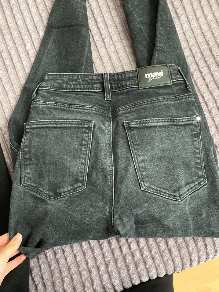 Gri Düğmeli Kadın Denim Pantolon - Görsel 5