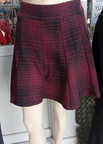 Bordo Pileli Mini Etek - Görsel 2