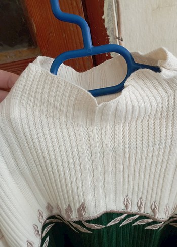 Bohem Tarzı Yeşil Triko Uzun Elbise - Görsel 8