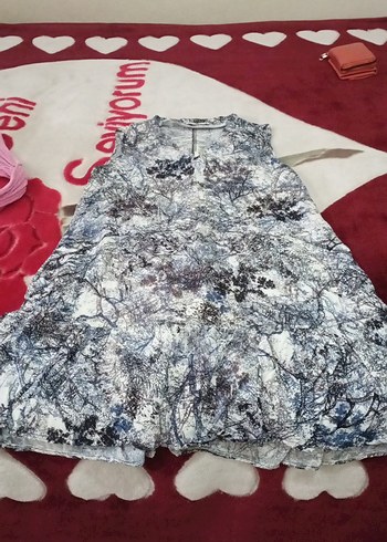 Gri Desenli V Yaka Uzun Kadın Elbise - Görsel 3