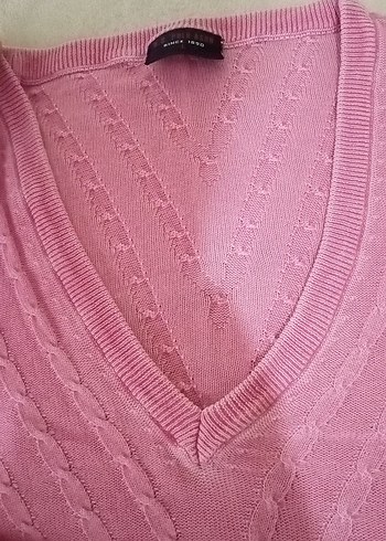 Pembe V Yaka Kadın Triko Kazak - Görsel 6