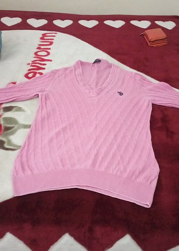 Pembe V Yaka Kadın Triko Kazak - Görsel 3