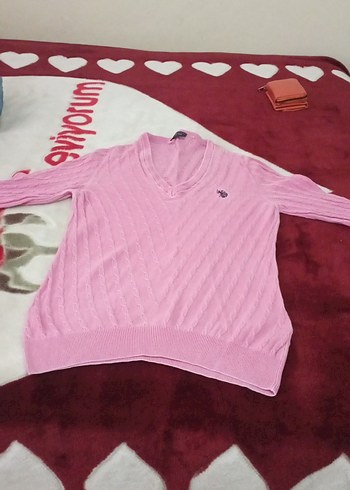 Pembe V Yaka Kadın Triko Kazak - Görsel 2