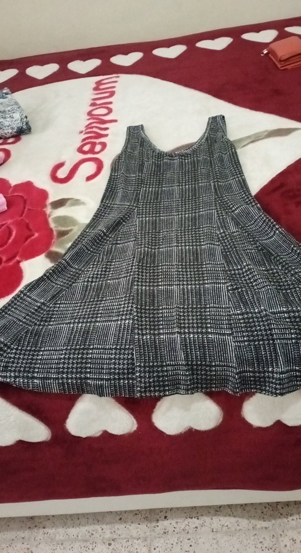 Gri Ekose Desenli  Salaş Elbise - Görsel 2