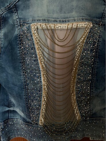 Beymen Callını denim taş inci zincir detaylı tasarım kot ceket