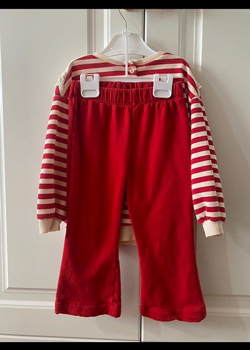 Kız Bebek Kırmızı Çizgili Takım - Görsel 3