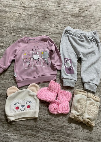 Pembe Örgü Kız Bebek Uzun Kollu Takım