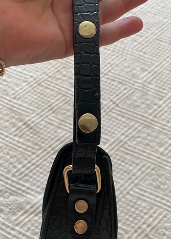 Klasik Siyah Yılan Derisi Desenli Deri Çanta - Görsel 4