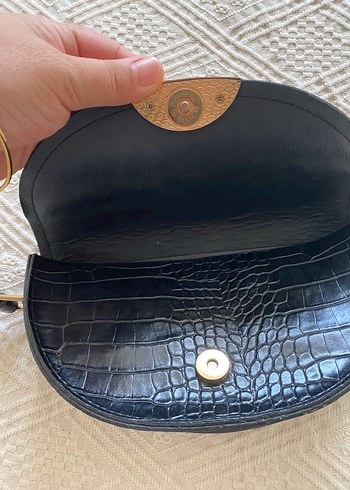 Klasik Siyah Yılan Derisi Desenli Deri Çanta - Görsel 5