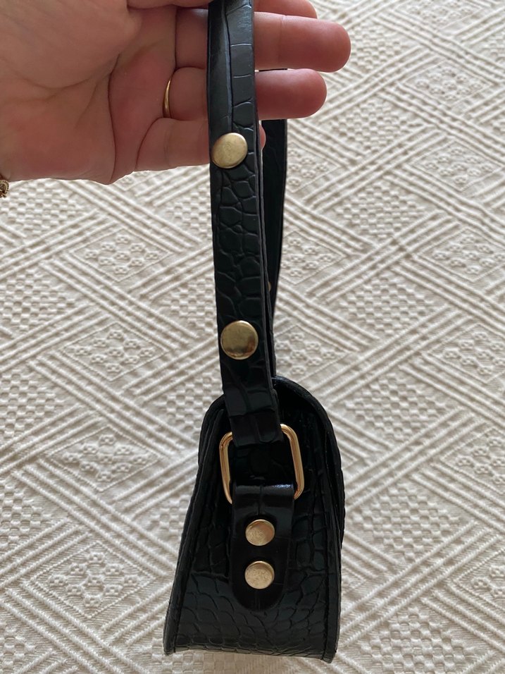 Klasik Siyah Yılan Derisi Desenli Deri Çanta - Görsel 3