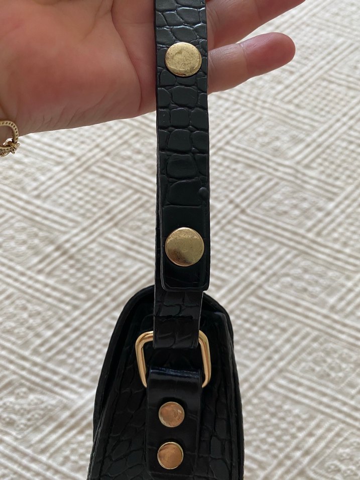 Klasik Siyah Yılan Derisi Desenli Deri Çanta - Görsel 4