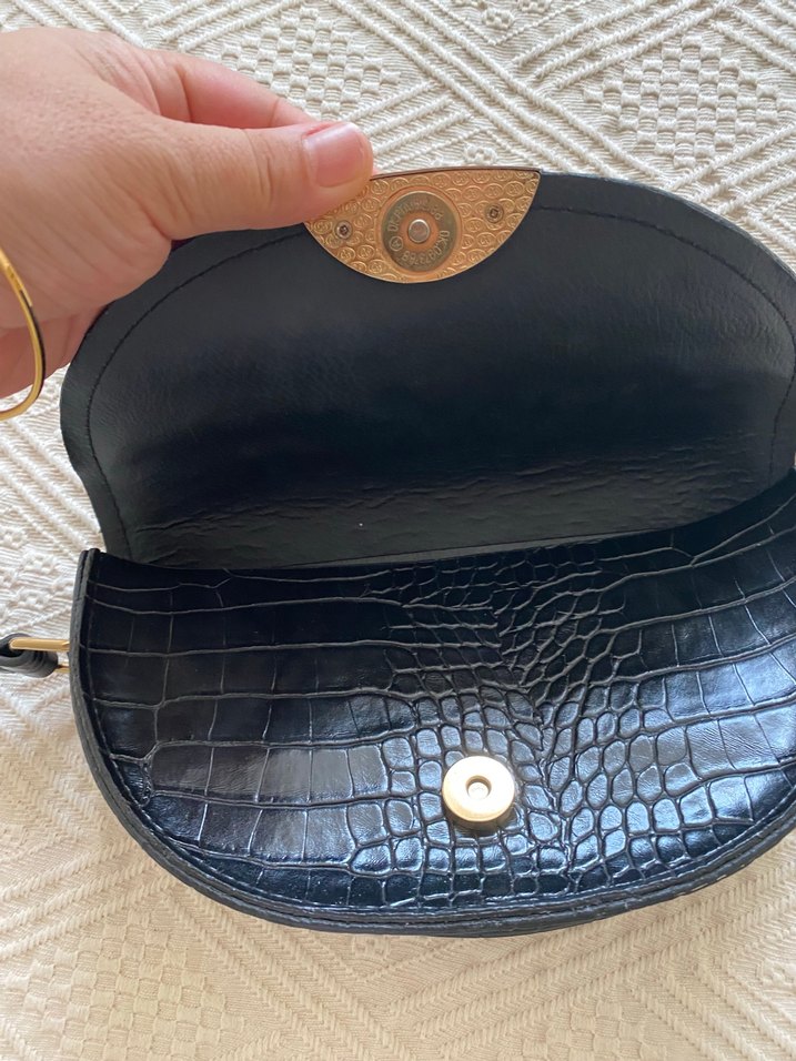 Klasik Siyah Yılan Derisi Desenli Deri Çanta - Görsel 5