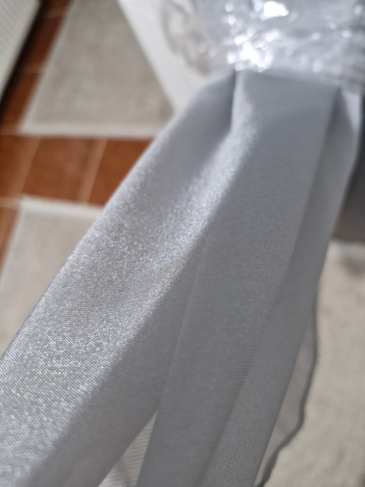 Gri İşlemeli Uzun Kollu Şık Abiye Elbise - Görsel 3