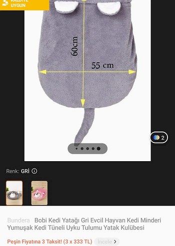 Bobi Pembe Kedi Yatagi Uyku Tulumu - Görsel 2