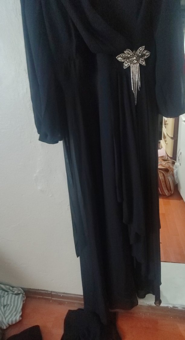 Uzun Siyah tesettür Kadın Elbisesi - Görsel 2