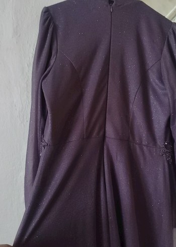 Uzun Kollu Mor Nakışlı Kadın Abiye Elbise - Görsel 5