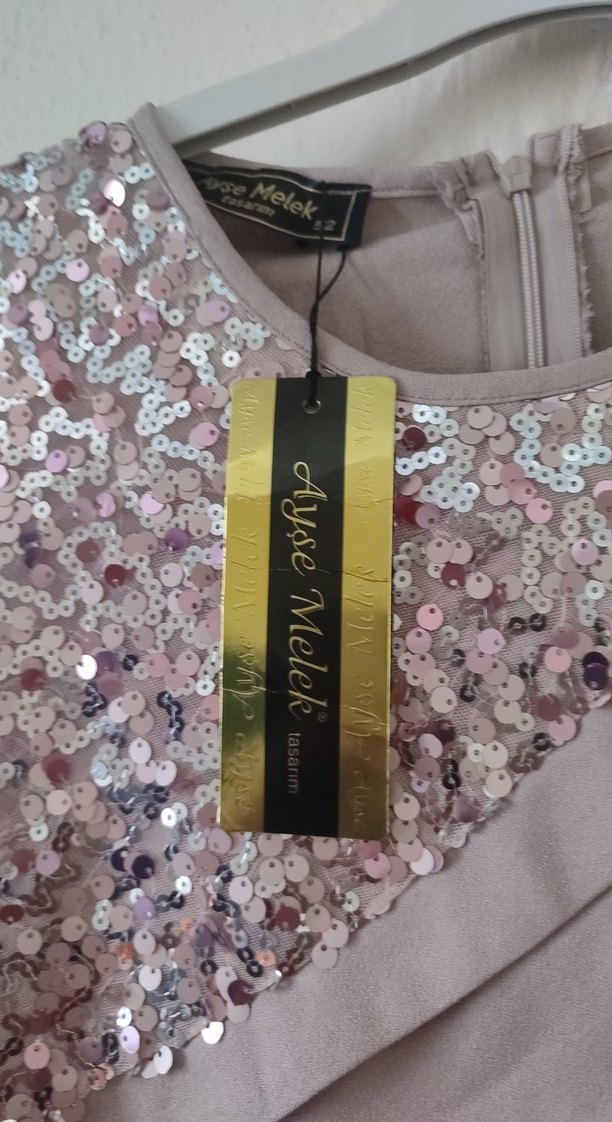 Uzun Kollu Drapeli Bej Abiye Elbise - Görsel 4