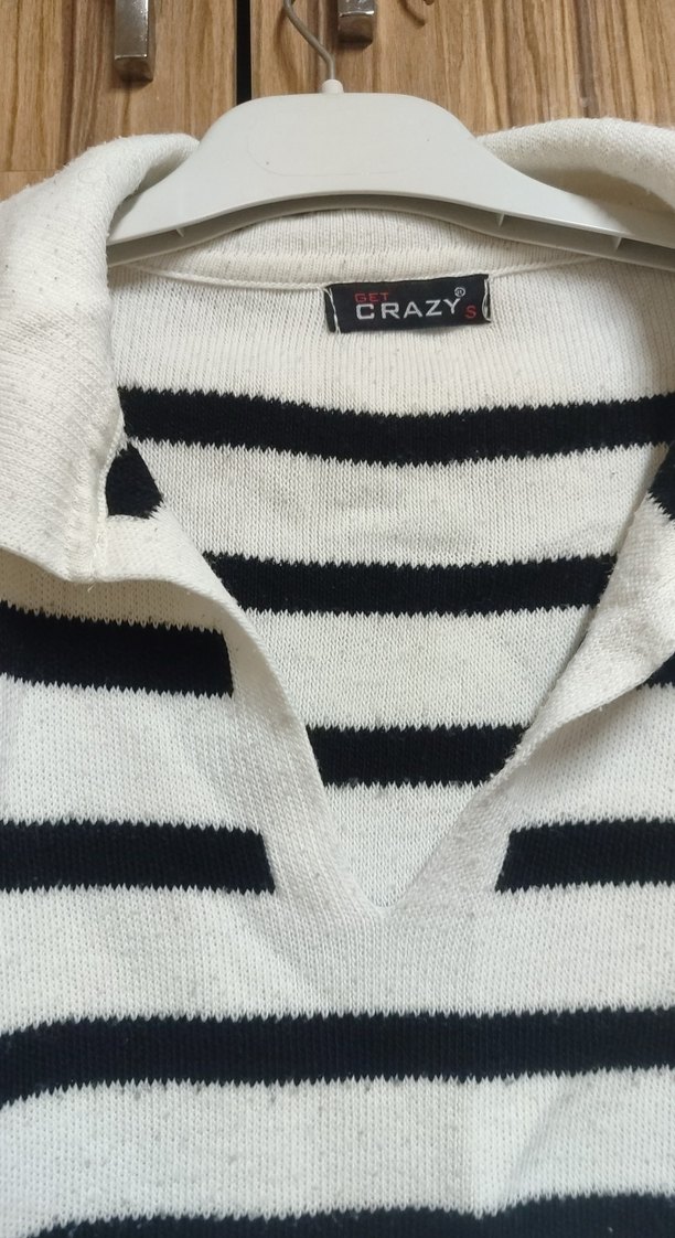 Çizgili Beyaz Gri Triko Kadın Kazak - Görsel 3
