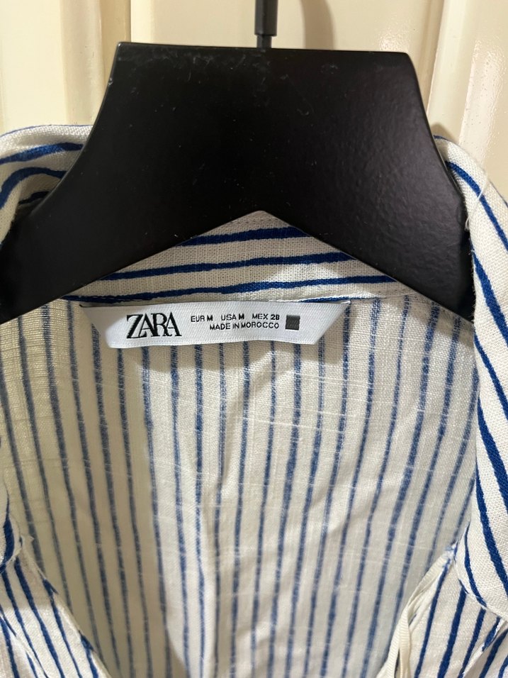 Çizgili Kısa Kollu Keten Kadın tulum - Görsel 3