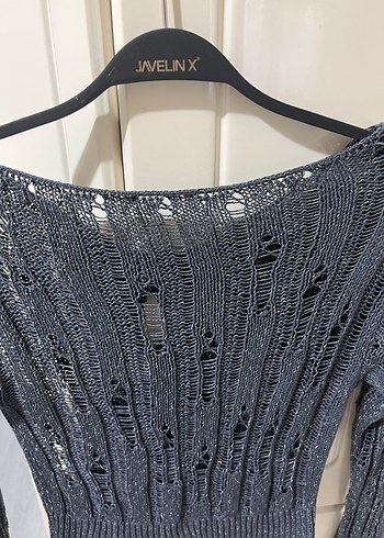 Gri Örgü Kısa Kadın Kazak - Görsel 5