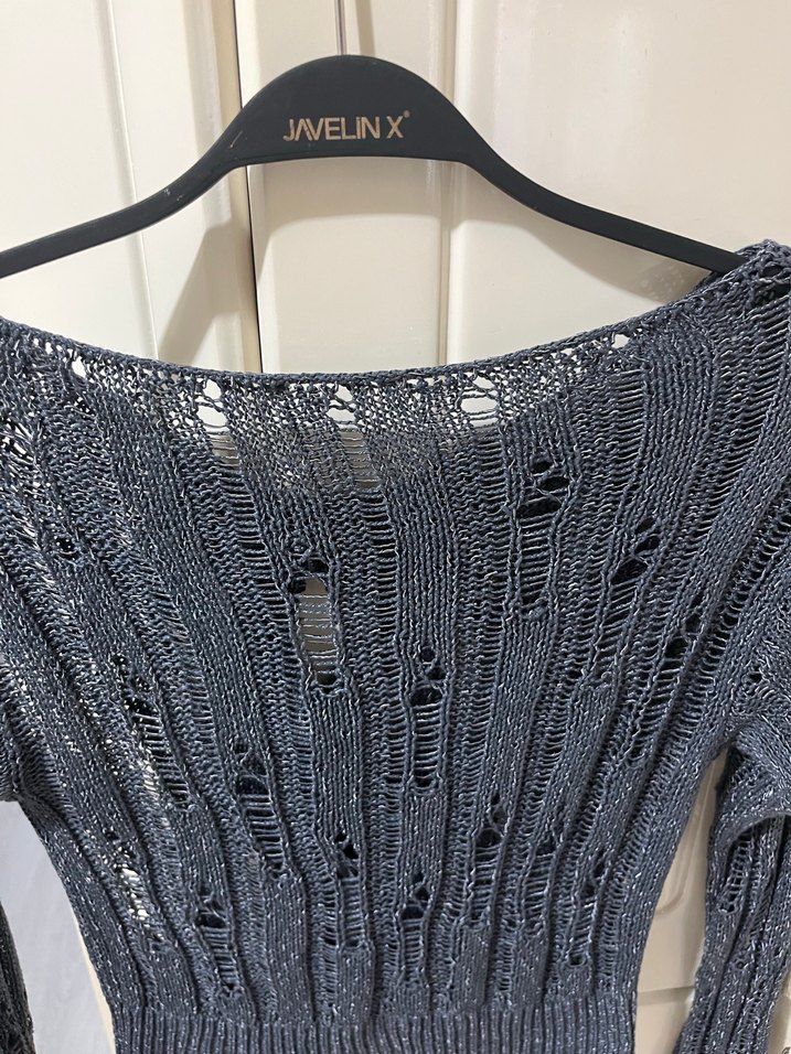 Gri Örgü Kısa Kadın Kazak - Görsel 5