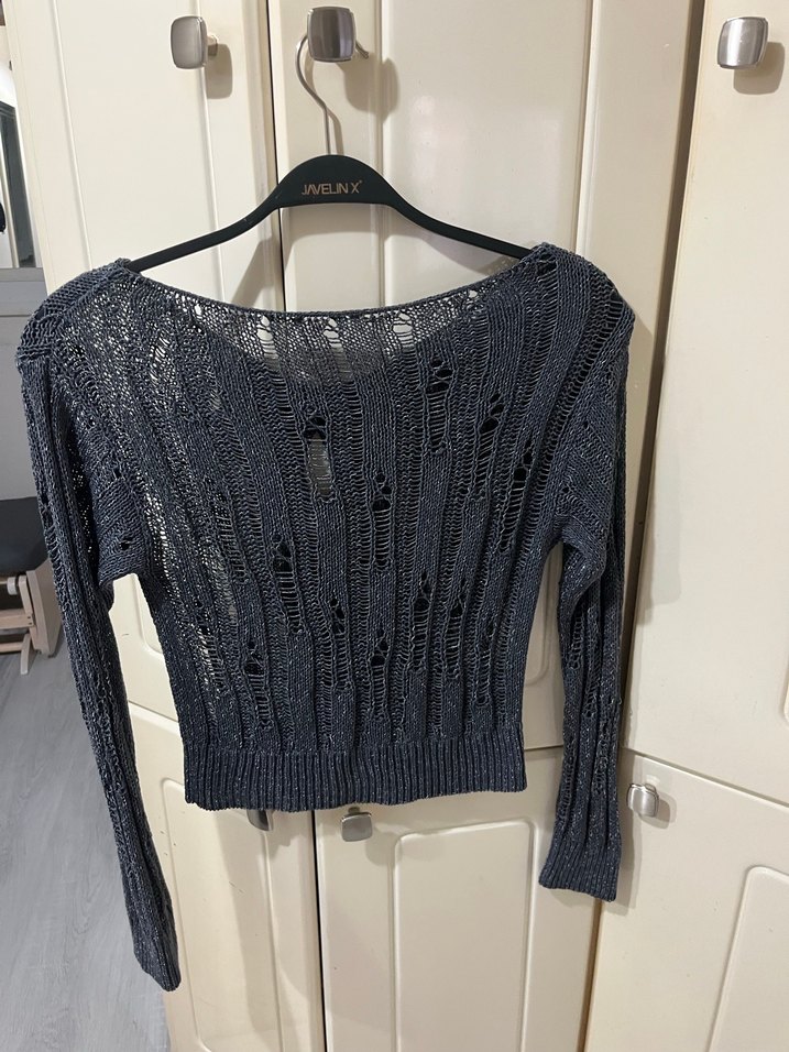 Gri Örgü Kısa Kadın Kazak - Görsel 4