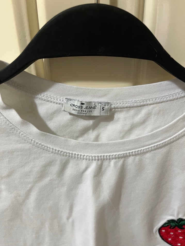 Beyaz Mini Pamuklu Çilek Baskılı Tişört - Görsel 2